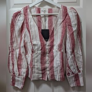 NWT Reformation Finnegan Top in Savannah Stripe Linen Size 6 Red White Button
